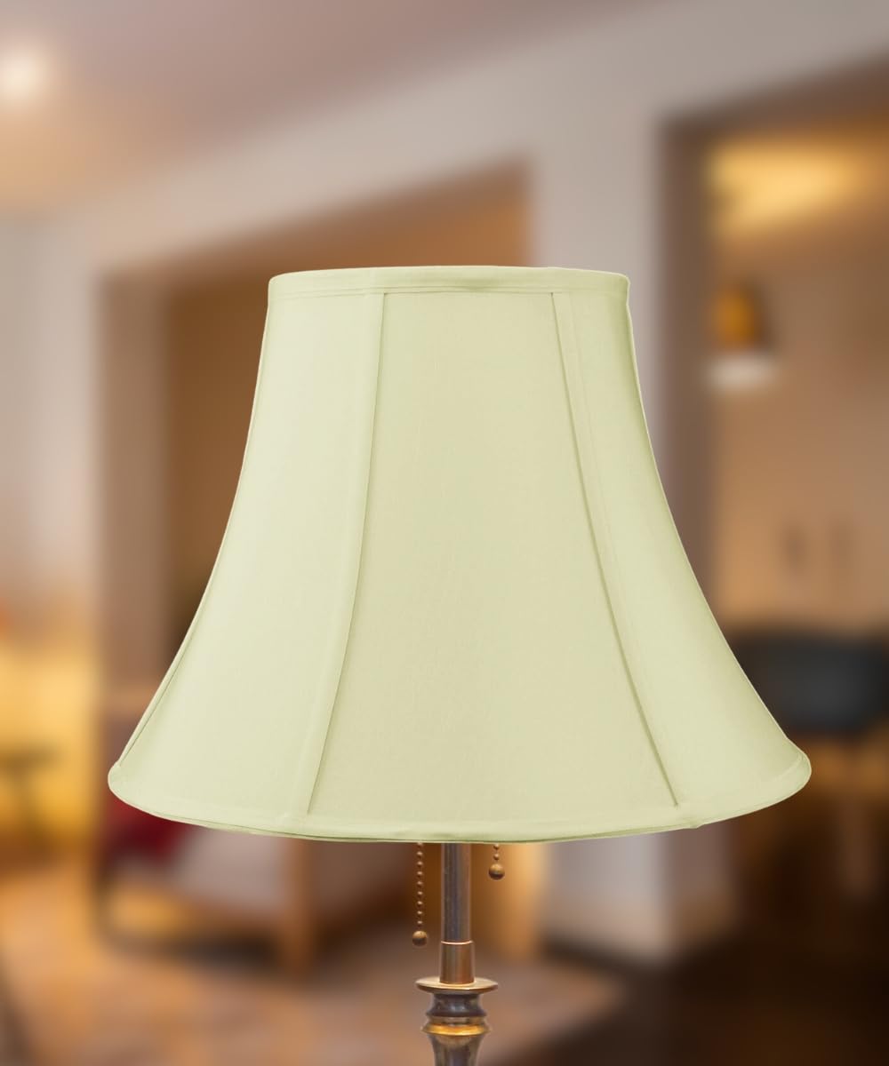 8x16x12 Egg Shell Shantung Bell Lampshade with Brass Spider Fitter - Medium Size Table Lamp Shade for Bedroom, Living Room & Office Desk Lighting - Eggshell White Fabric Lampshade
