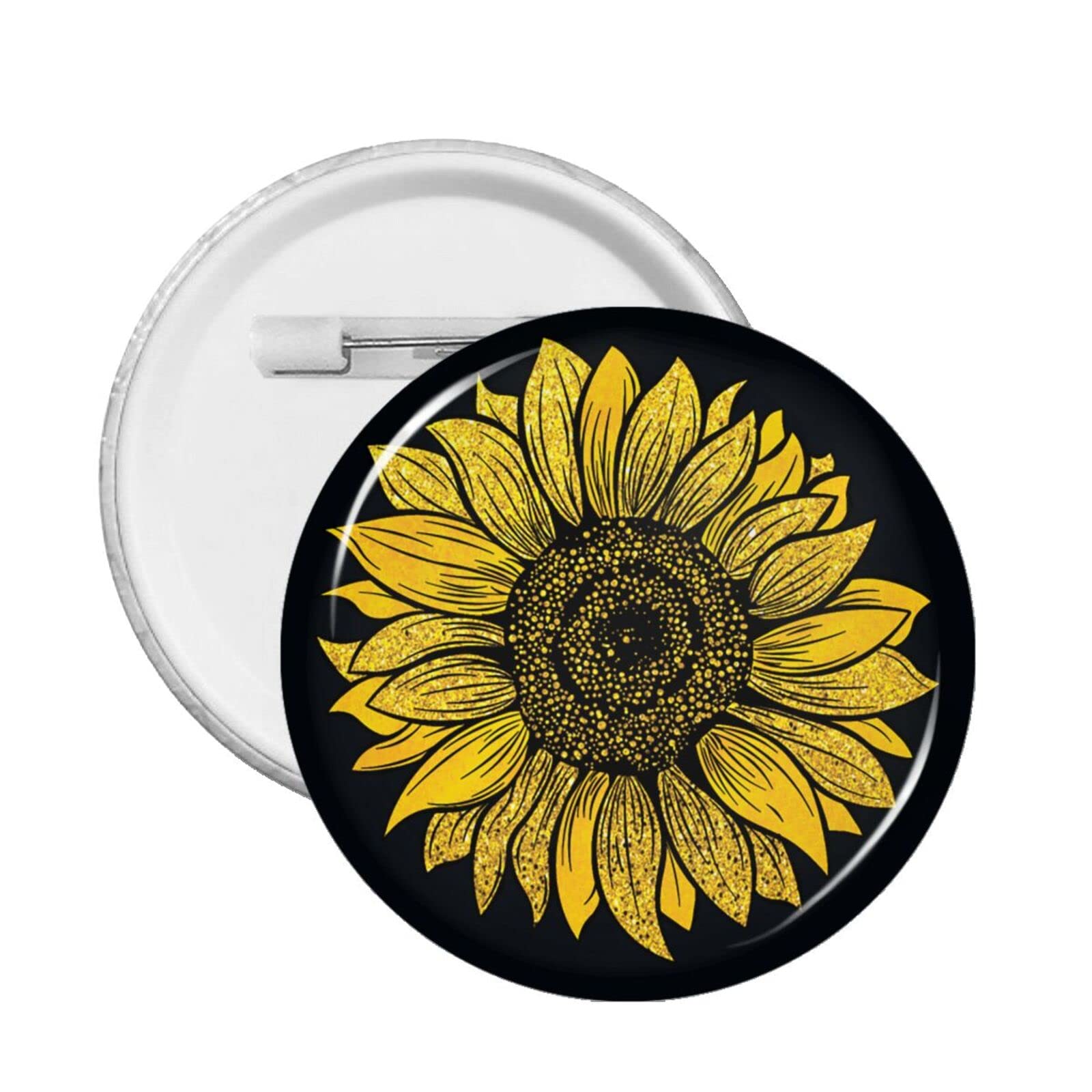 Gold Glitter Sunflower Pin Badges for Men & Women - 1PC for Jackets & Bags
