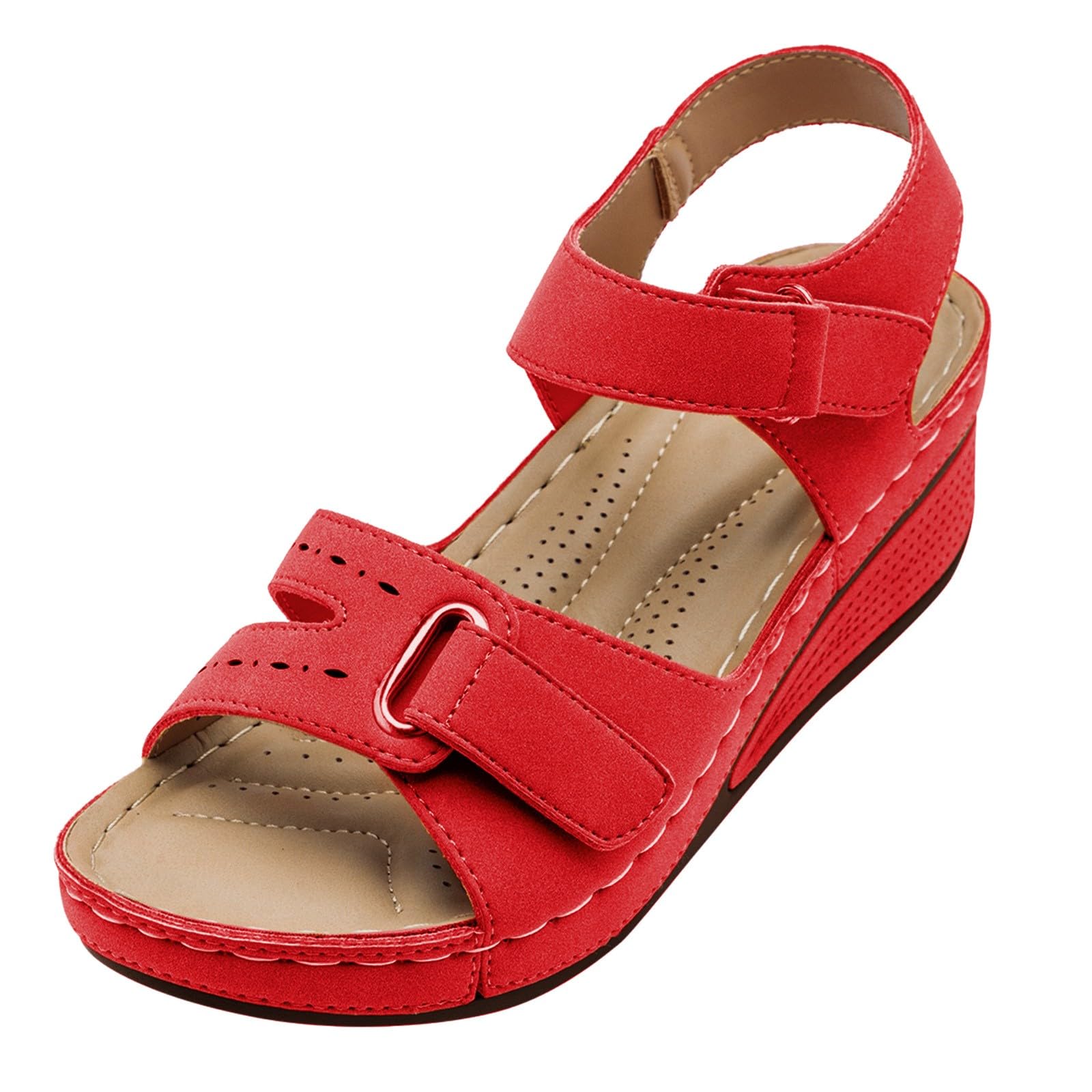 TUQIDEWU Women's Arch Support Sandals 2024 - Comfortable Dressy Wedge Sandals with Metal Buckle & Ankle Strap | Summer Platform Sandals for Walking, Travel & Outdoor Activities