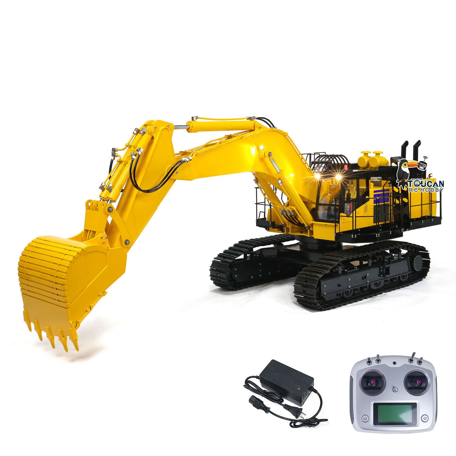 1/8 Scale PC1250 RC Hydraulic Excavator - Metal Heavy Duty Construction Vehicle Toy with Assembled & Painted Light System - Perfect for Construction Enthusiasts, Collectors & RC Hobbyists - Great for Display, Play & Construction Simulation