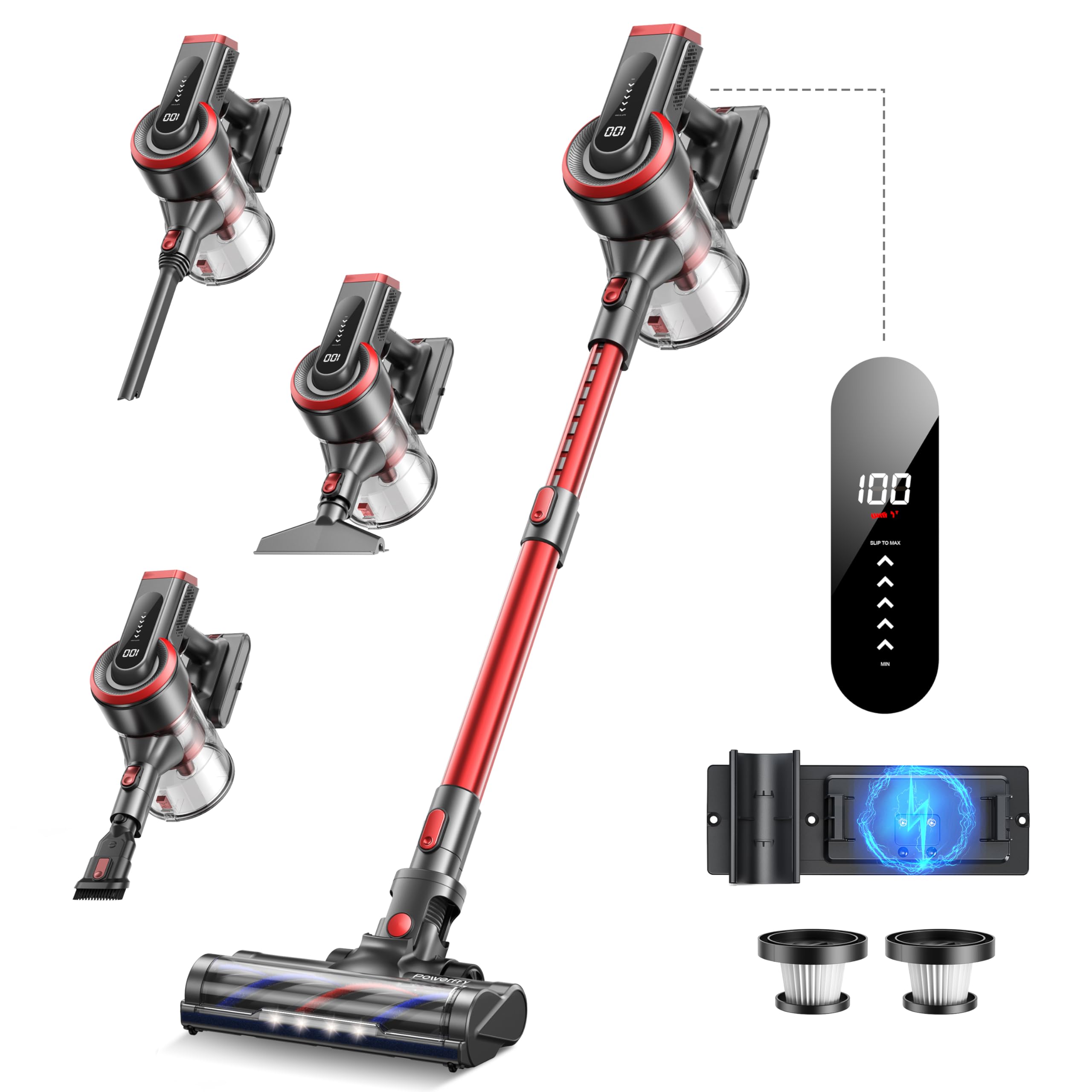 Powerful Cordless Vacuum Cleaner - 40kPa/450W Stick Vacuum with 55 Min Runtime, LED Touch Screen & Anti-Tangle Tech - Includes Charging Station for Carpets, Hard Floors & Pet Hair - Perfect for Home Cleaning, Pet Owners & Quick Pickups