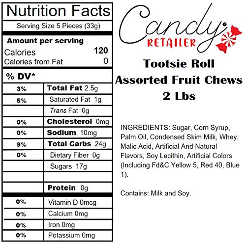 Tootsie Roll Assorted Fruit Chews Candy - 2 Lbs Bulk Pack - Perfect for Halloween, Parties, and Office Snacks