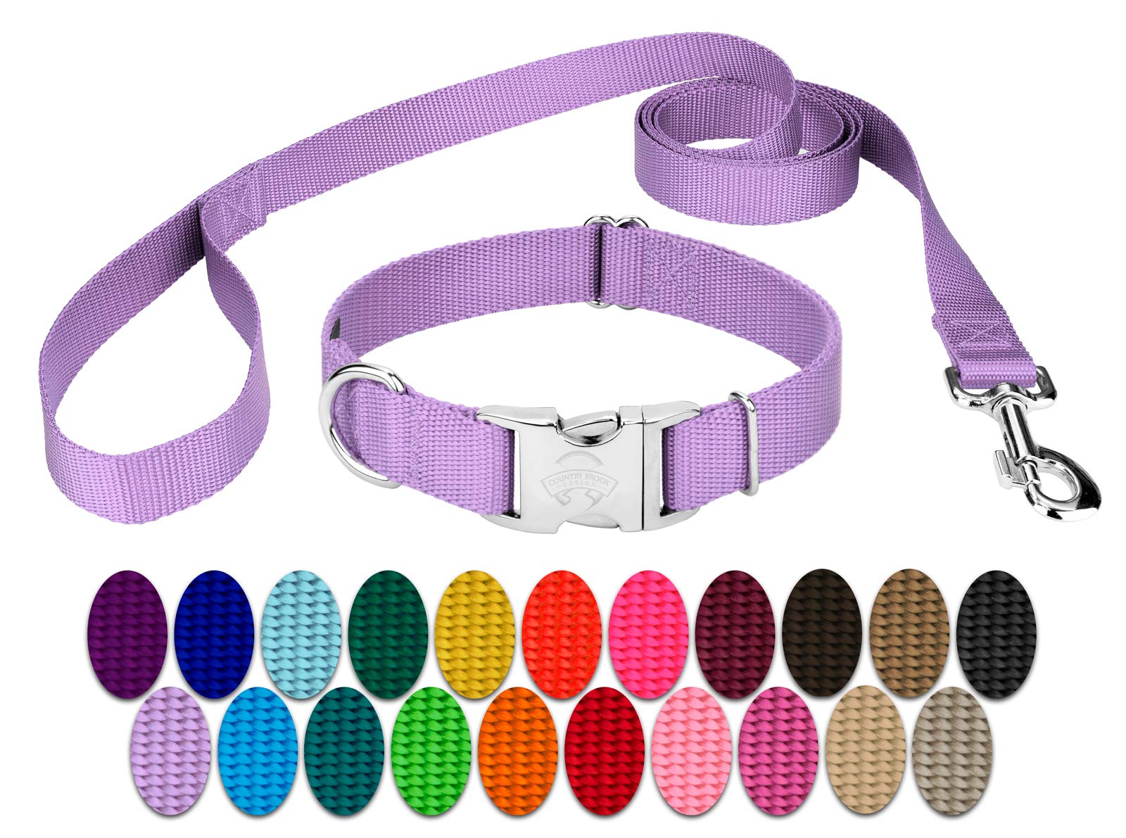 Premium Nylon Dog Collar and Leash Set for Small Medium Large Dogs - 30+ Color Options (3/4