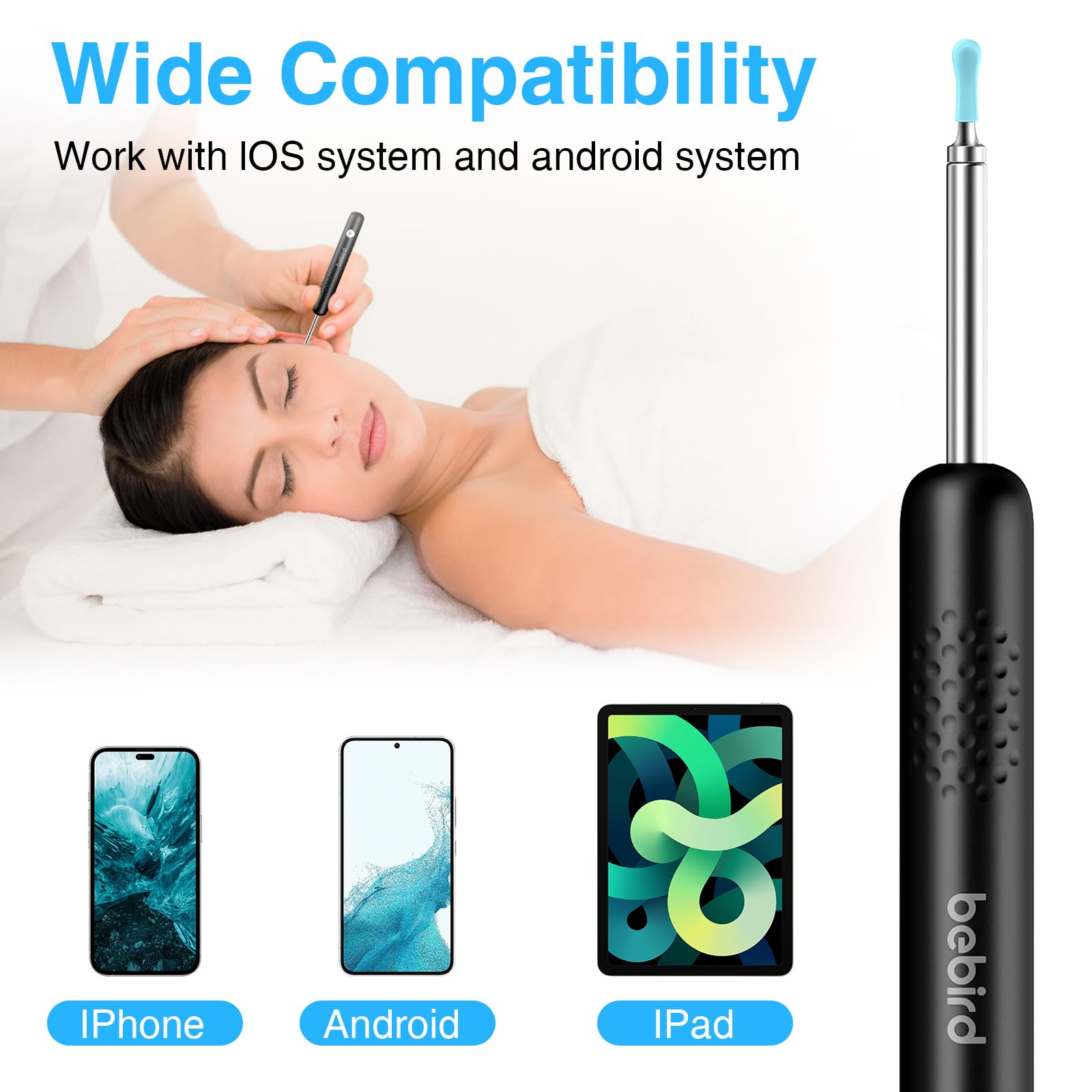 Smart Ear Wax Removal Tool with HD Camera & Light - Wireless Ear Cleaner Otoscope for Smartphone - Safe Ear Wax Removal Kit for Kids & Adults - Perfect for Home Use, Travel & Medical Checkups