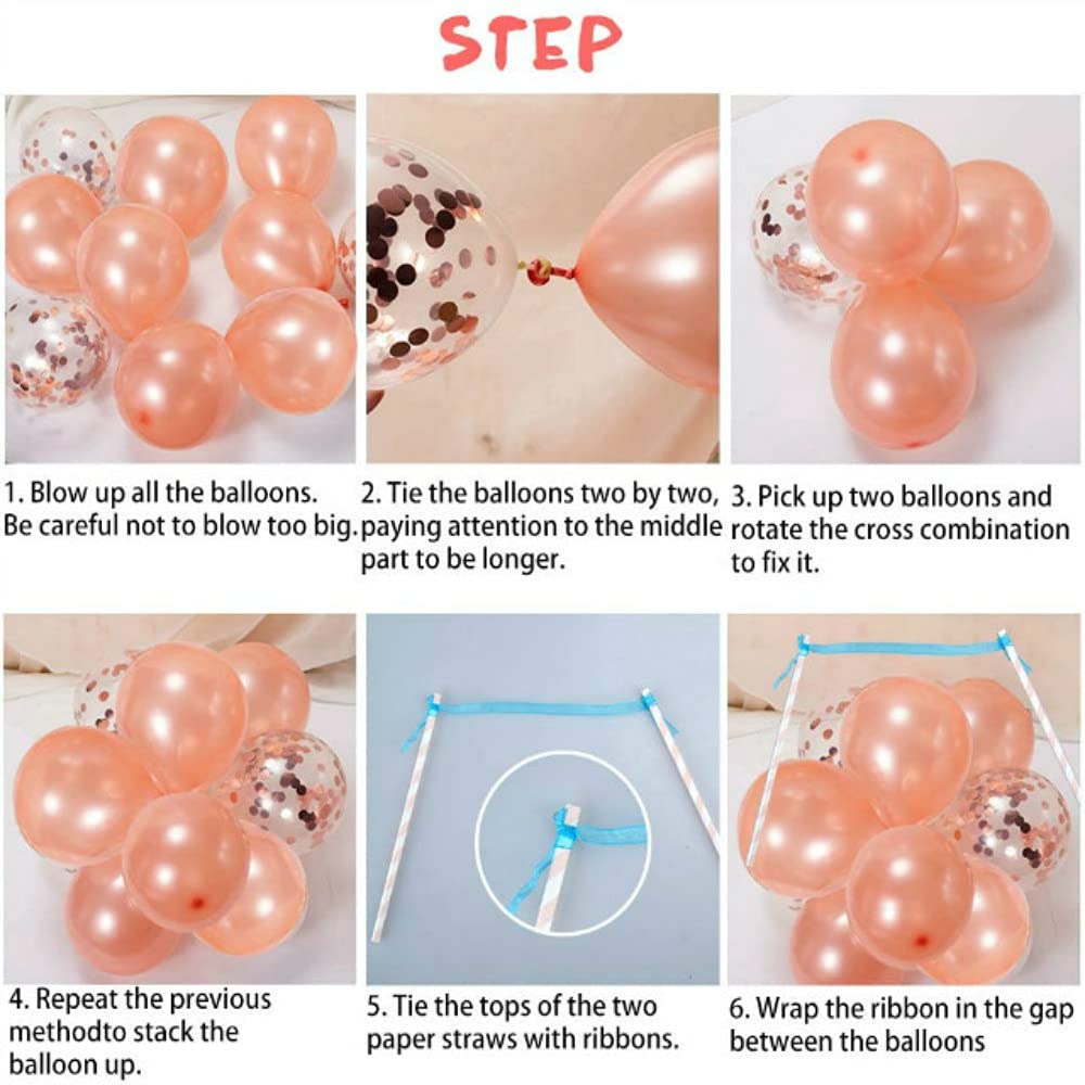 Rose Gold Balloon Cake Topper - 10Pcs 5Inch Mini Balloon Garland with Confetti for Birthday, Bridal Shower & Party Decorations - Perfect for Wedding Cakes, Baby Showers & Dessert Tables