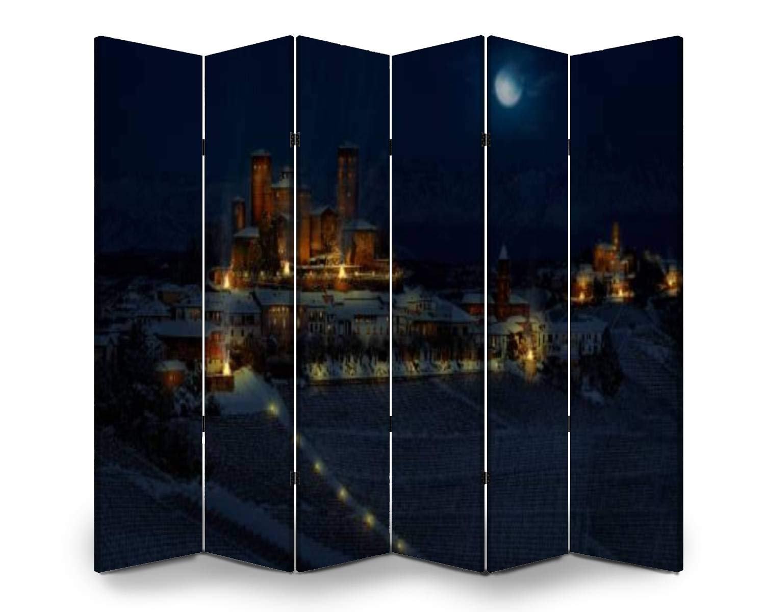6-Panel Folding Room Divider Screen - Medieval Winter Landscape Design - Freestanding Privacy Partition for Indoor/Outdoor Use - Perfect for Home Office, Bedroom Separation, and Event Decor
