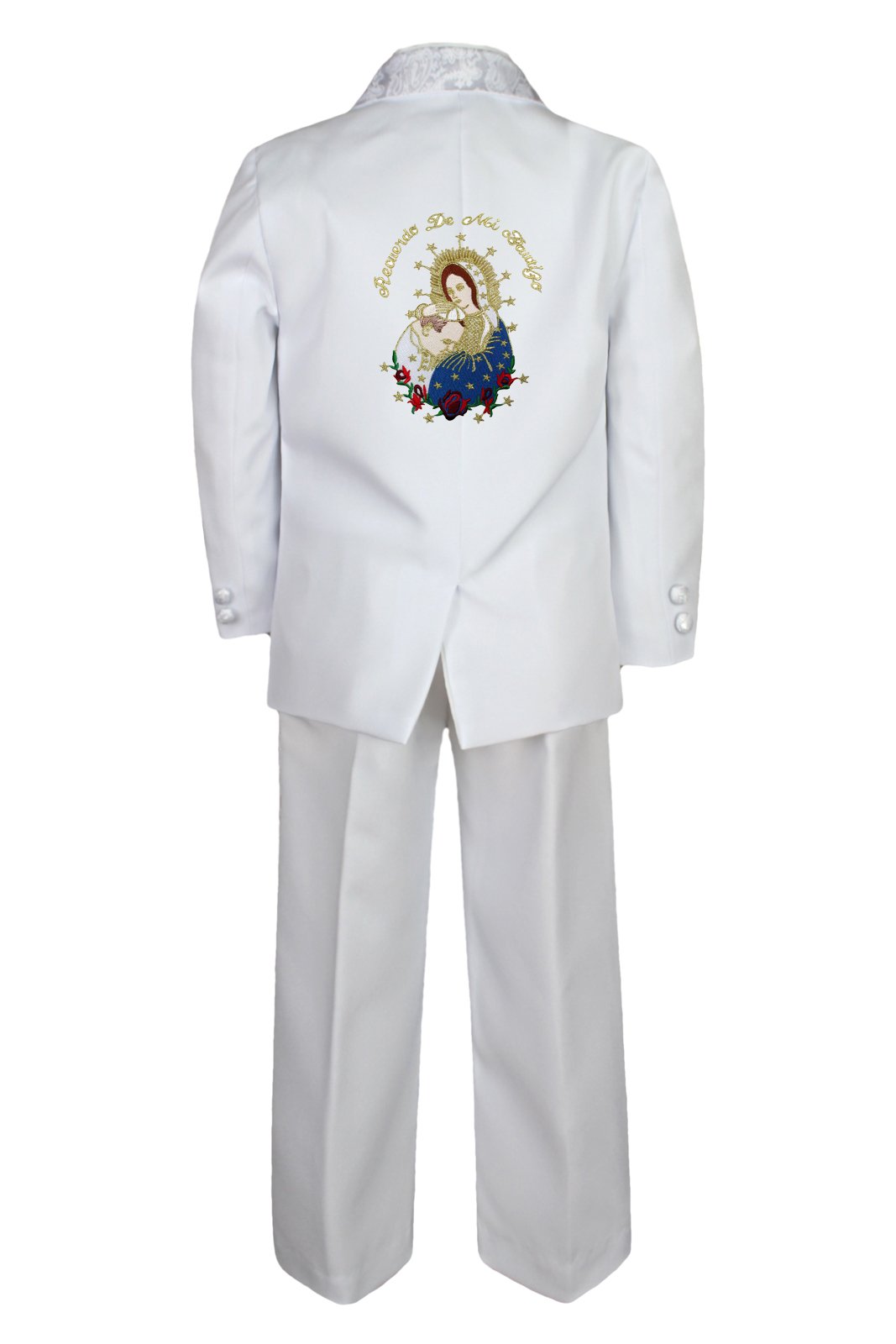 Baby Boy Baptism White Tuxedo with Gold Virgin Mary & Pope Embroidery - Sizes SM-7 | First Communion, Christening & Special Occasion Outfit