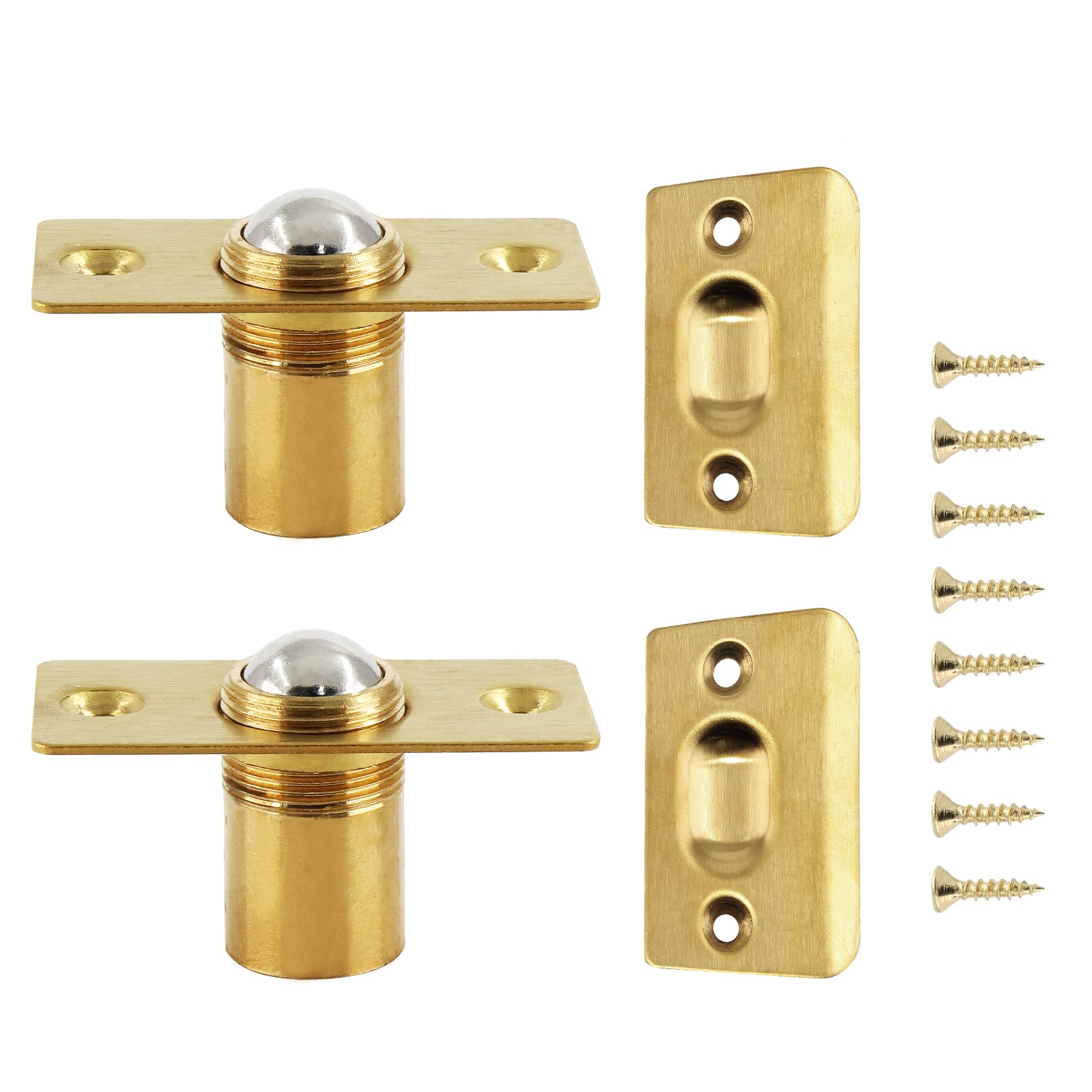 Murtenze 2 Pack 2-1/8 Inch Stainless Steel Adjustable Ball Catch Door Hardware with Strike Plate & Screws - Gold Finish for Cabinet, Closet & Door Installation | Perfect for Home, Office & Furniture Repair