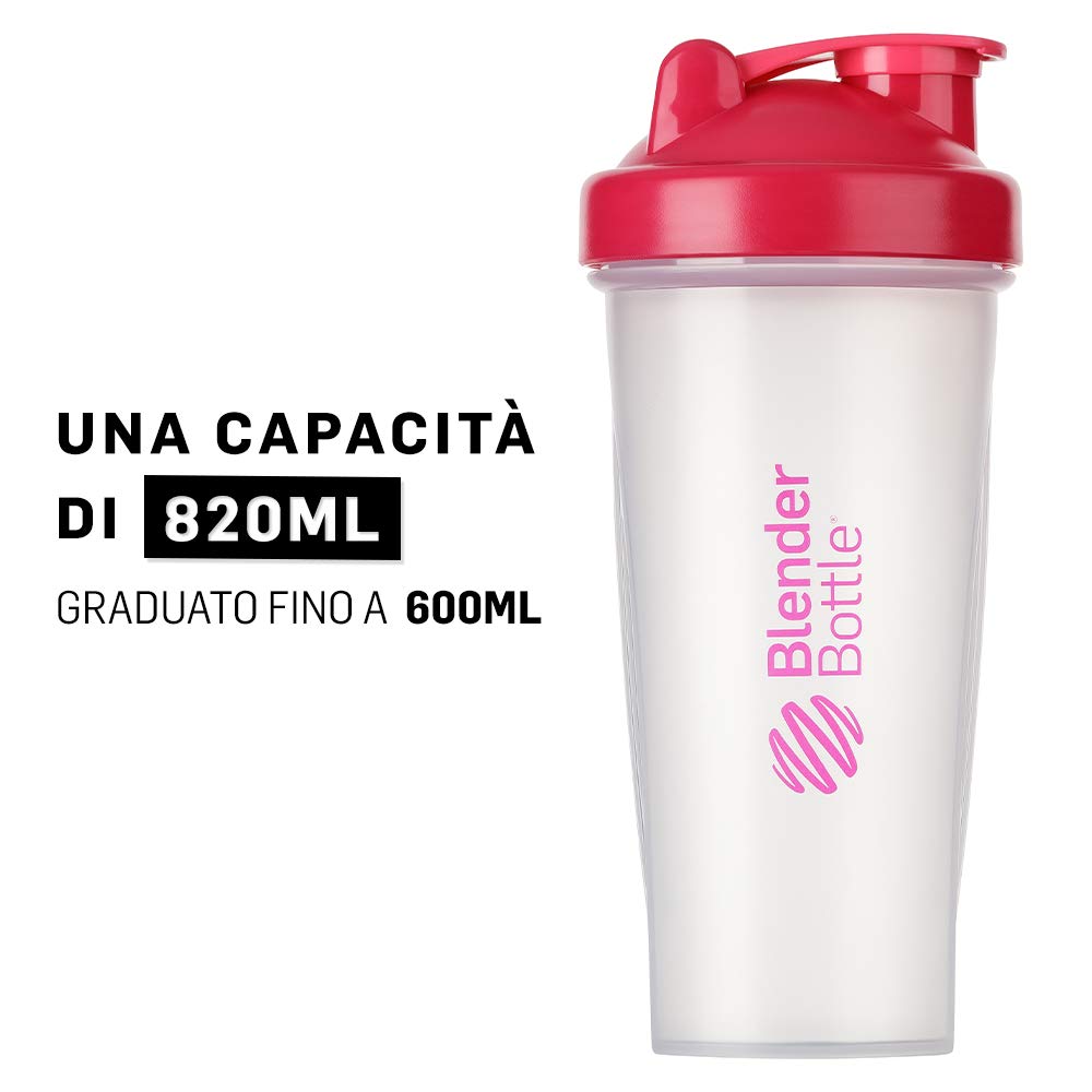 Protein Shaker Cup with Blender Ball - 820ml Clear Pink for Gym & Workouts