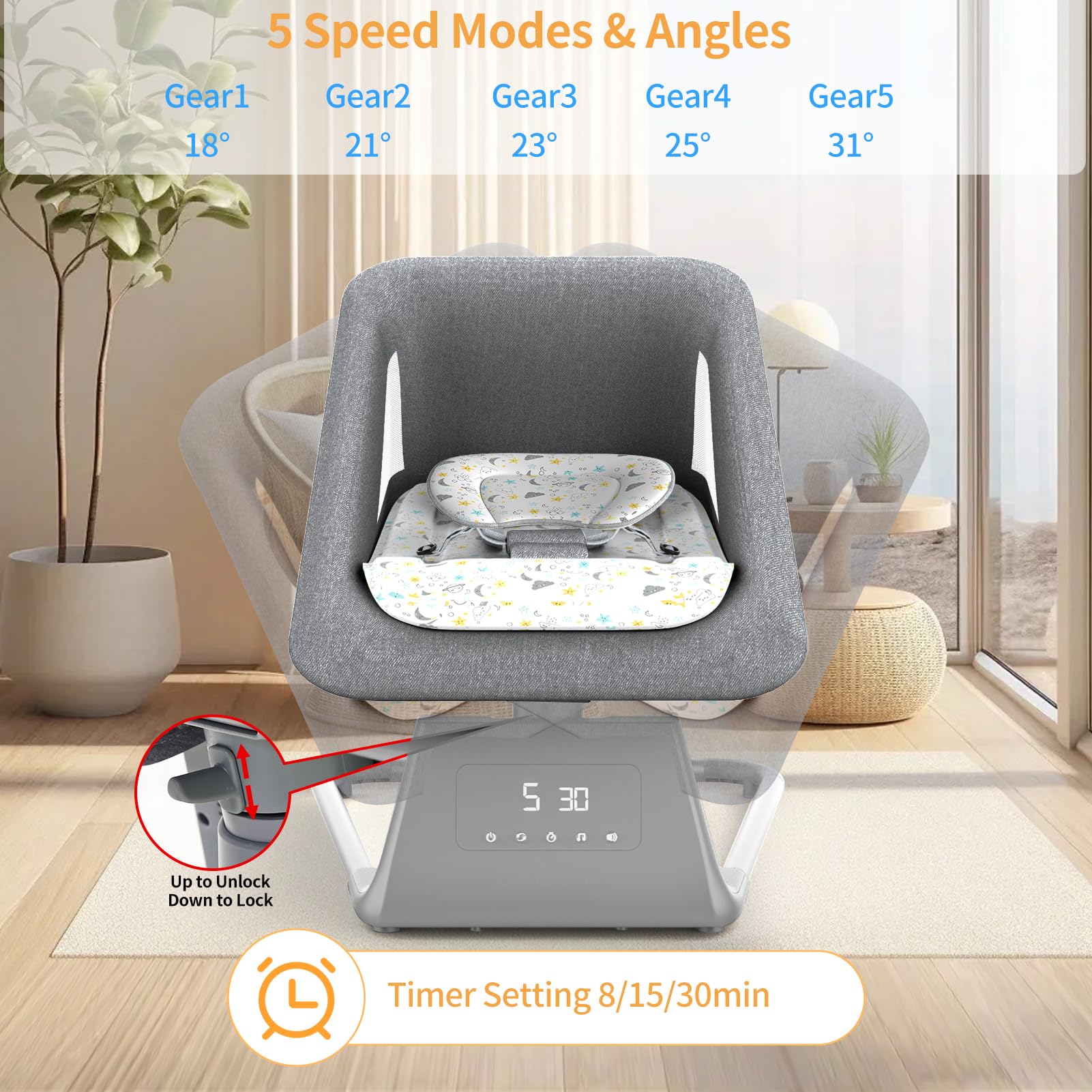 **Baby Swing for Infants & Toddlers - Portable Indoor Baby Bouncer with Remote, 11 Lullabies, 5 Speeds & Large Screen - Perfect for Nursery, Playtime & Soothing Newborns (Baby Boy & Girl)**