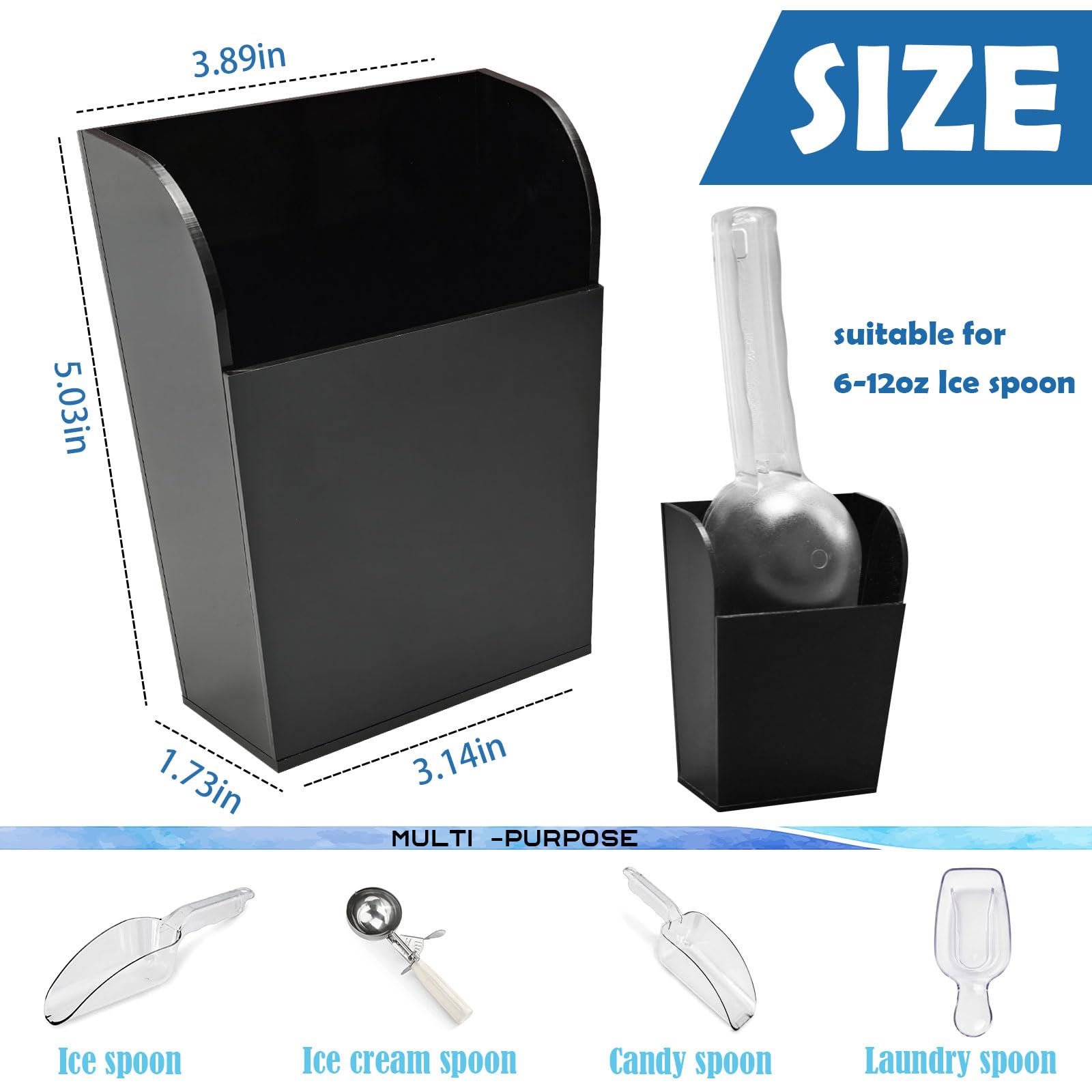 2 Pack Black Ice Scoop Holder for Countertop Ice Makers - Durable & Stylish Scoop Organizer for Kitchen, Bar, RV, and Restaurant Use
