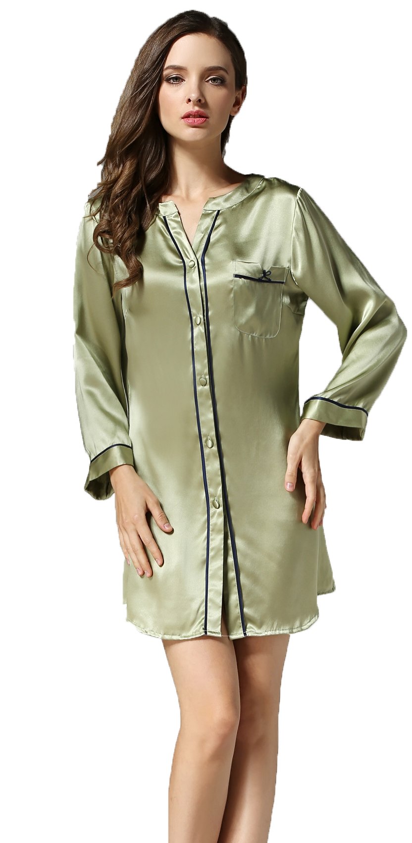 CLC Women's 100% Pure Mulberry Silk Nightshirt - Soft Luxury Sleepwear Pajama Nightgown for Comfortable Sleep & Relaxation at Home