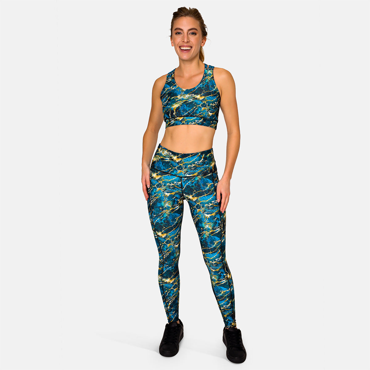 Luxury Gilded Marble Print High Waist Yoga Leggings for Women - Trendy Workout Pants for Gym, Running & Lounge Wear