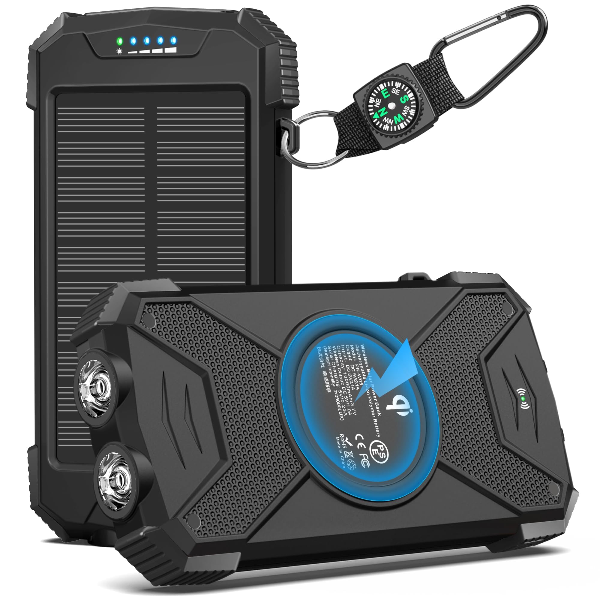 BLAVER 10,000mAh Solar Power Bank with Wireless Charging | 20W Fast Charging Portable Battery Pack | USB-C & Solar Panel Charger for iPhone, Samsung, Android Phones | Perfect for Camping, Hiking & Outdoor Adventures