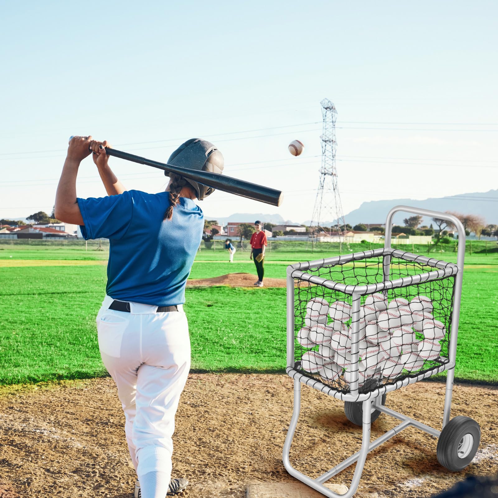 Heavy Duty Baseball Cart with Wheels - Large Rolling Softball Caddy & Ball Holder Organizer (300 Baseballs or 150 Softballs Capacity) 18