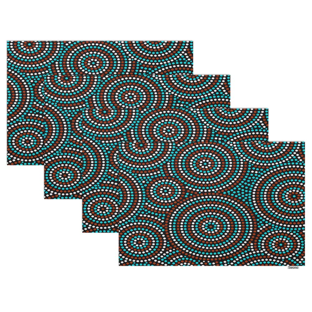 Swono Dot Placemat Set of 4 - Abstract Geometric Australian Aboriginal Dot Art Circles - Oilproof Table Mats 12