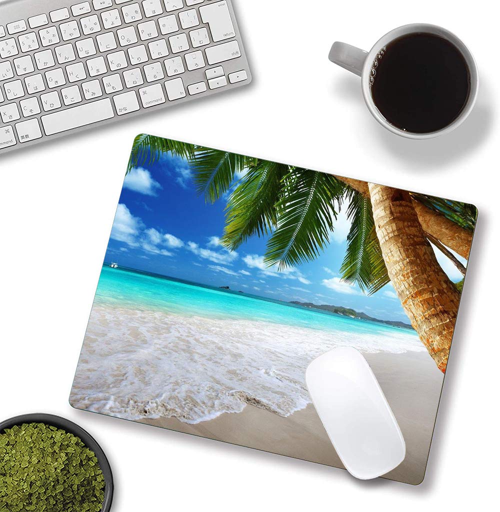Non-Slip Coconut Tree Beach Mouse Pad - Custom Nature Design Gaming Mousepad for Computer, Laptop & Office Use - Perfect for Tropical Decor, Workstations & Gaming Setups