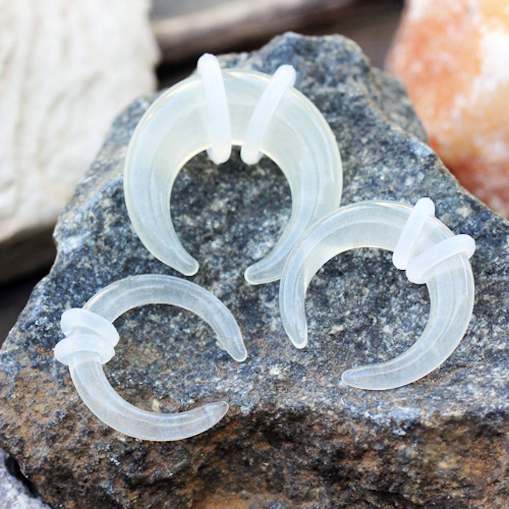 Elegant White Glass Pincher Taper Ear Gauges with O-Rings - Perfect for Stretching, Body Jewelry & Alternative Fashion