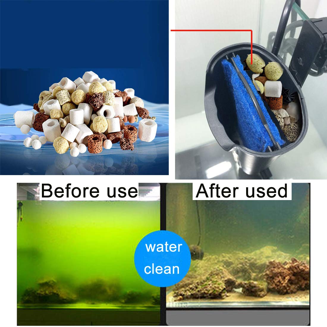 17OZ Aquarium Filter Media - Mixed Ceramic Balls & Volcanic Rock Rings for Fish Tank, Pond Water Filtration - Improves Water Quality & pH Balance - Perfect for Freshwater & Saltwater Aquariums