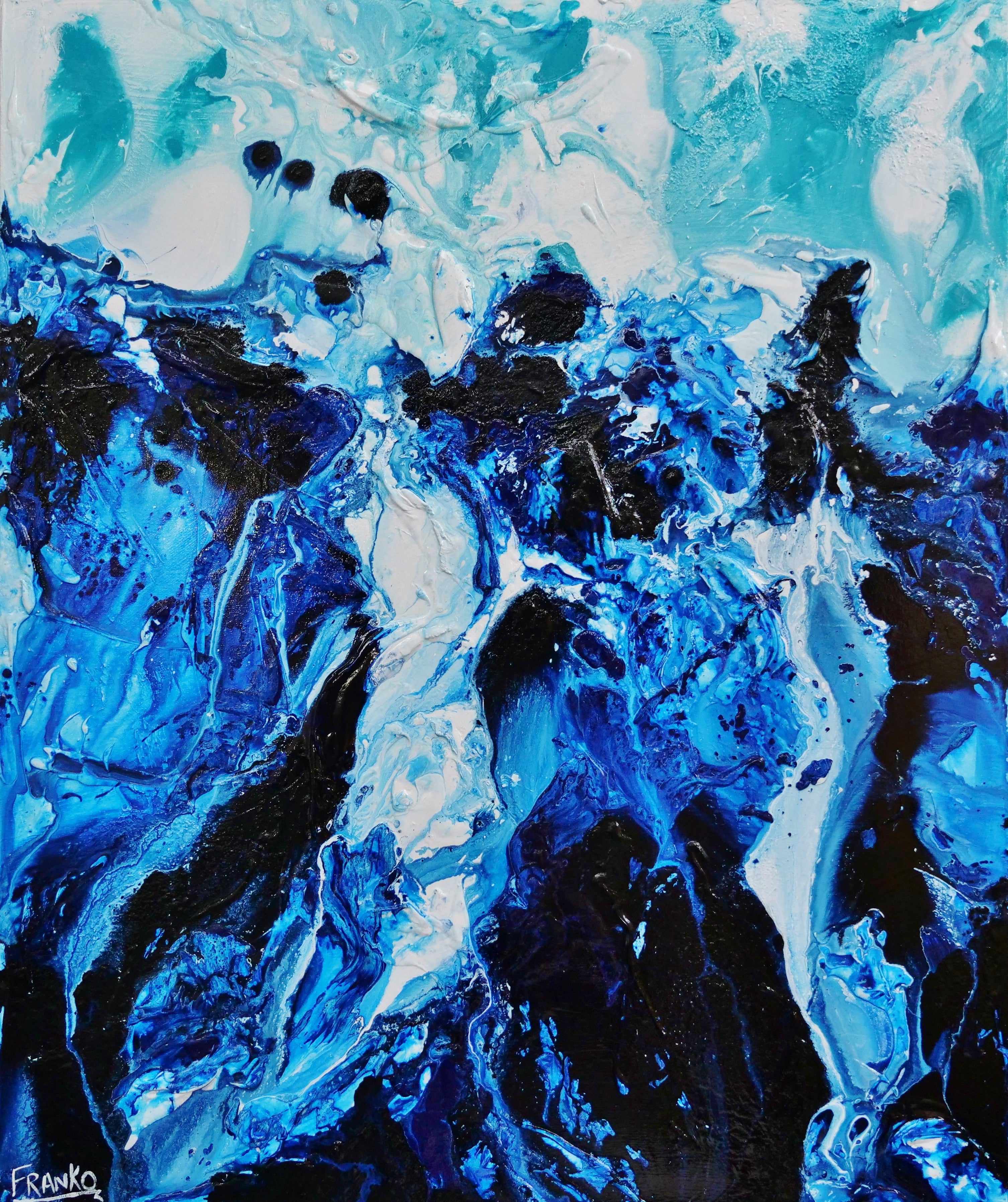 Blue White Textured Abstract Painting 120cm x 100cm - Modern Canvas Wall Art for Living Room, Bedroom & Office Decor | Aqua Motion Design