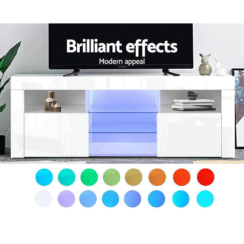 Artiss 145cm White Angus Entertainment Unit TV Cabinet with LED Lighting - Perfect for Living Room, Bedroom & Home Theater Setup