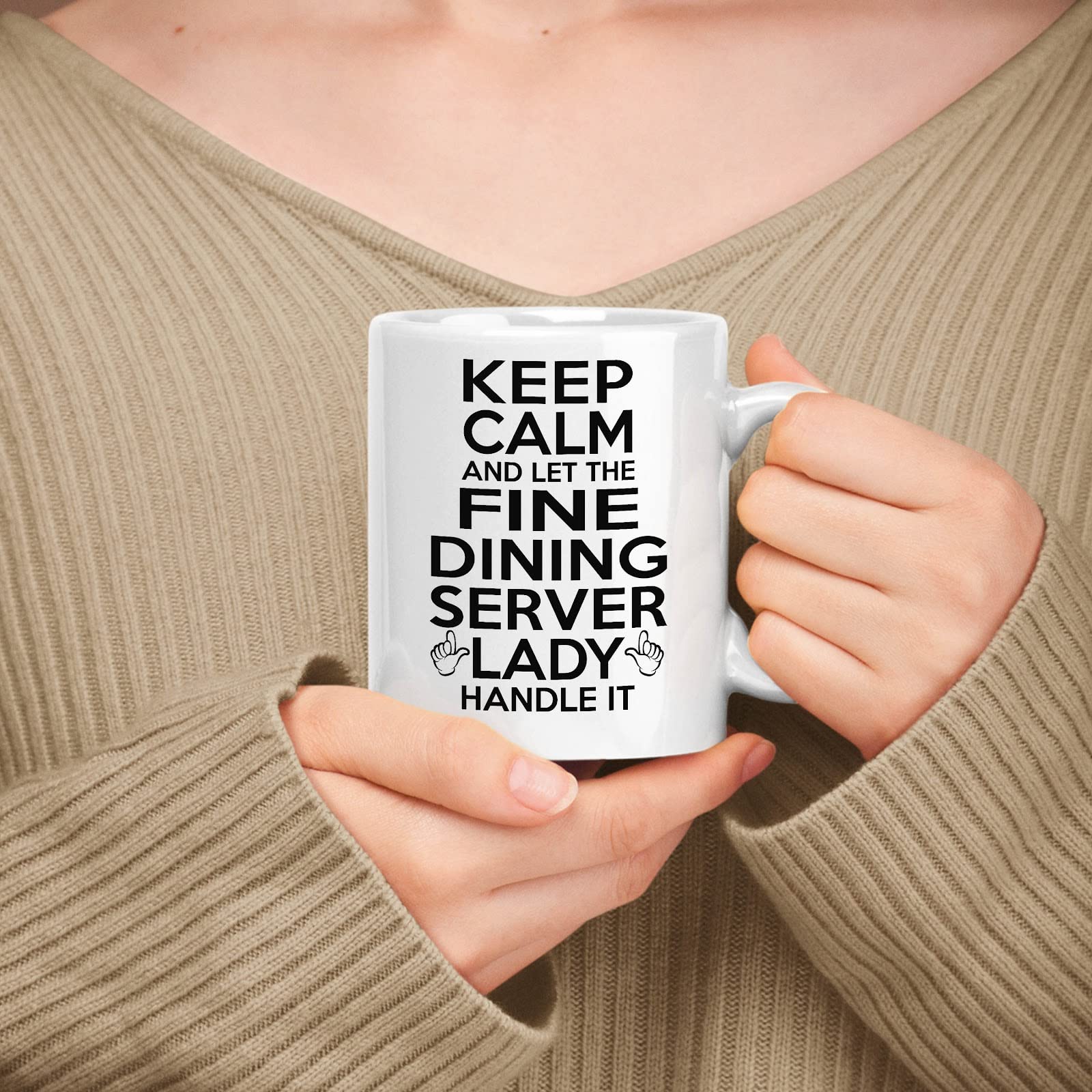 11oz & 15oz White Ceramic Coffee Mug - Keep Calm & Let The Fine Dining Server Handle It - Perfect Gift for Waitstaff, Restaurant Workers & Hospitality Professionals - Ideal for Coffee Breaks, Office Use & Appreciation Gifts