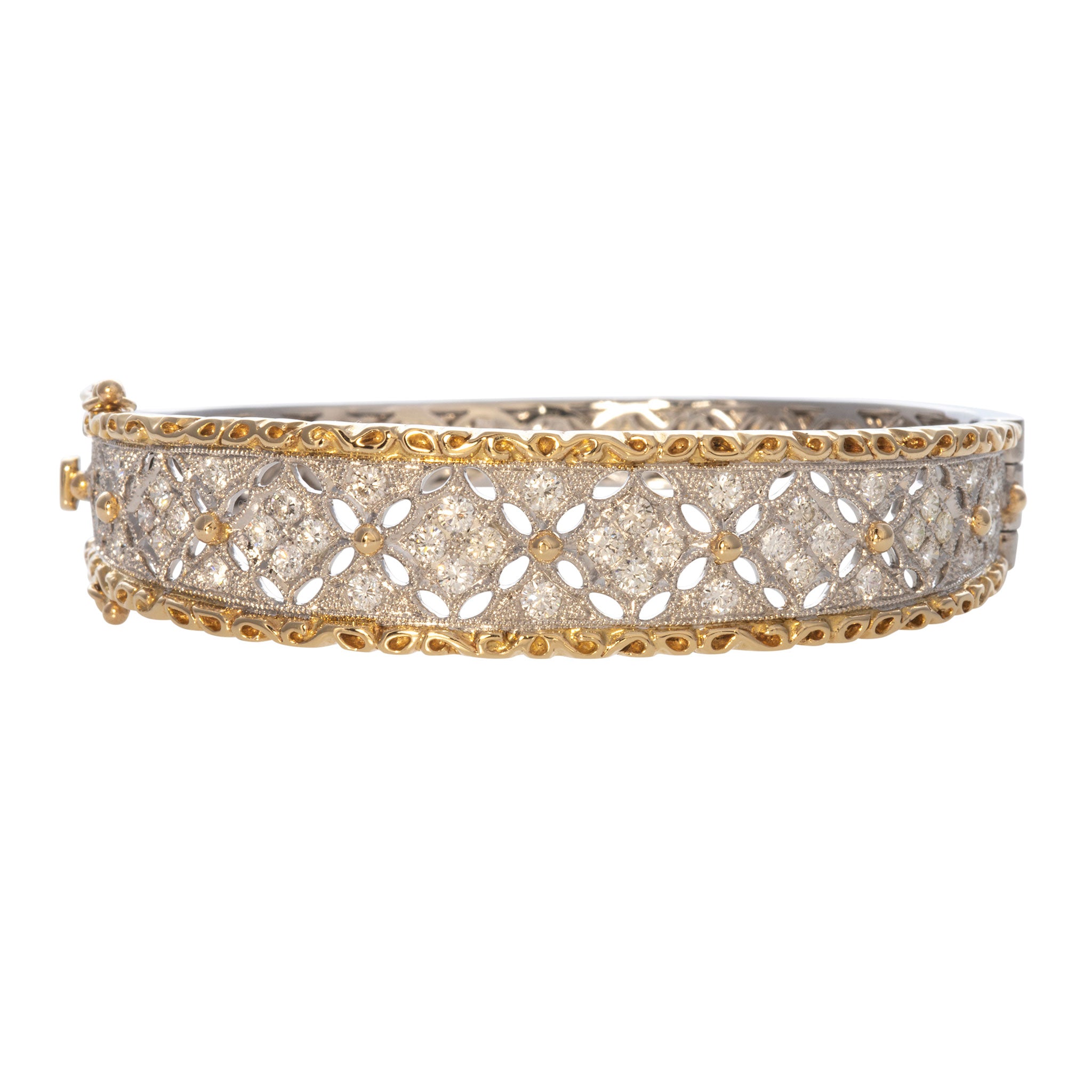 2.21ctw Diamond Filigree Two-Tone 14K Gold Bangle Bracelet for Women - Elegant Jewelry Gift for Anniversary, Wedding & Special Occasions