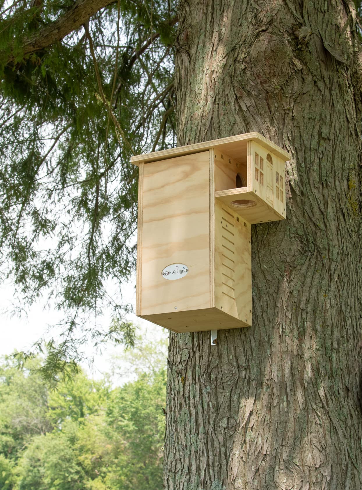 JCs Wildlife Plywood Squirrel House - Natural Wooden Outdoor Squirrel Nesting Box for Backyard, Garden & Trees - Perfect for Wildlife Observation & Squirrel Shelter