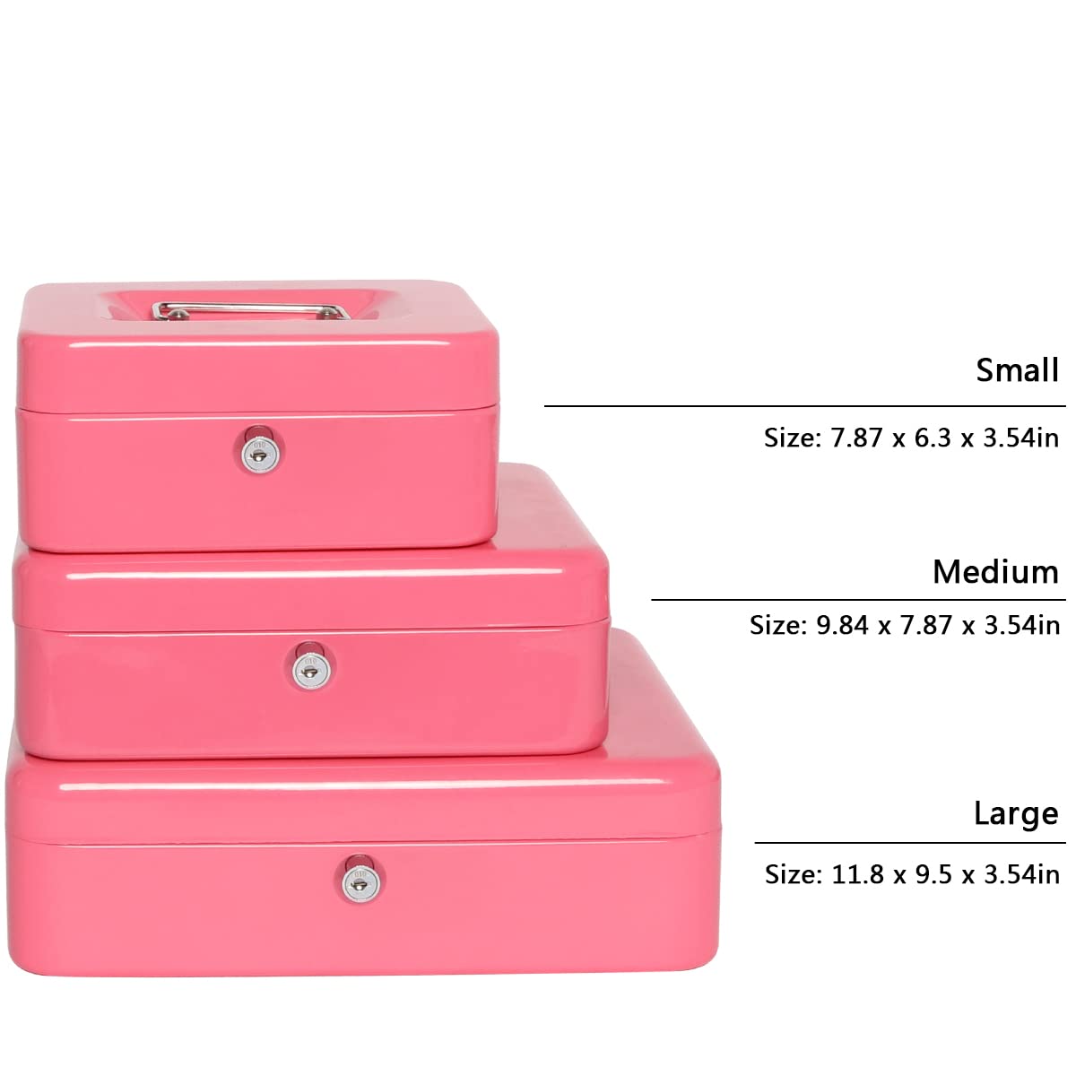 Pink Small Cash Box with Money Tray & Key Lock - 7.87