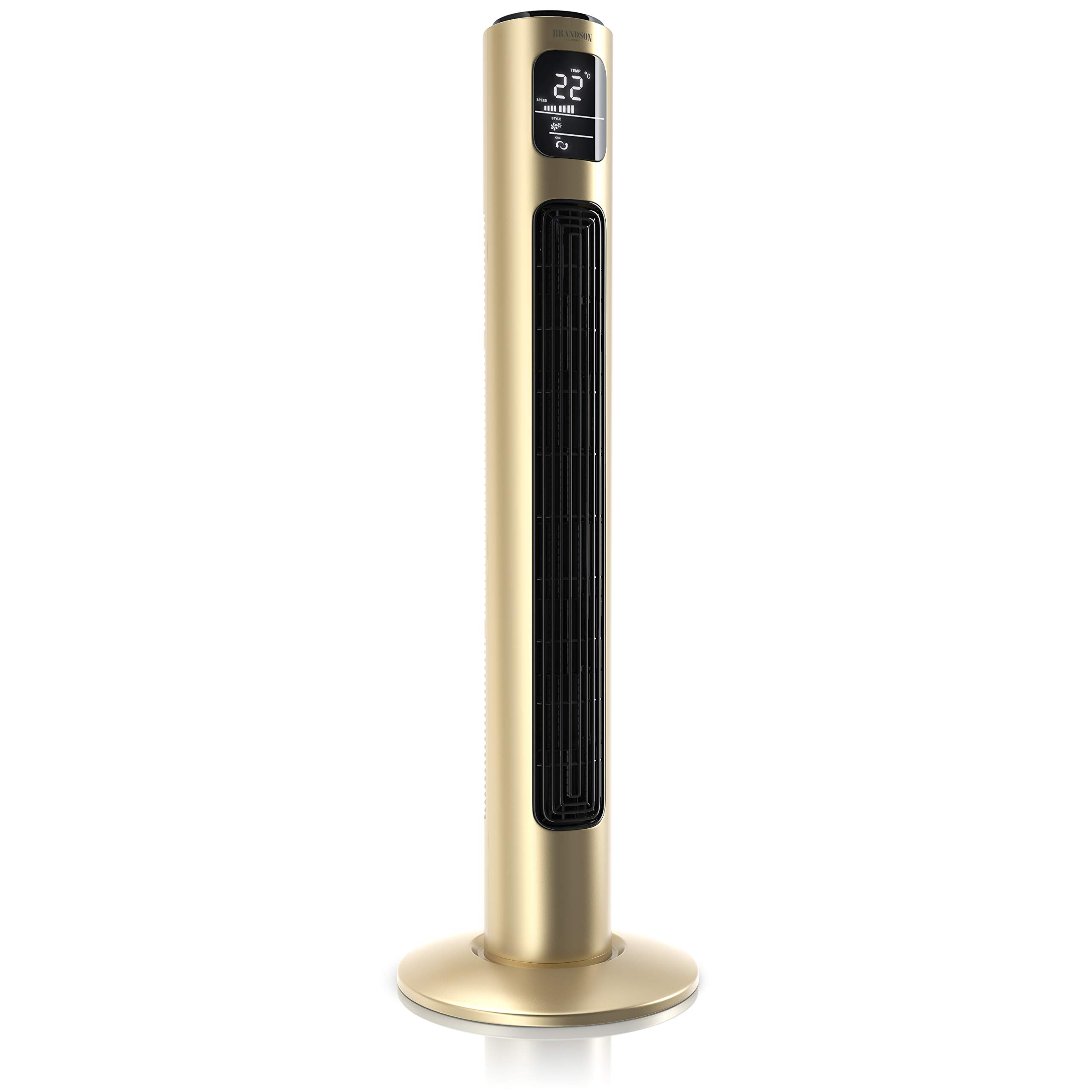 Brandson 32-Inch Tower Fan with Remote Control - 60° Oscillation, 3 Speed Levels, Award Winner 2024 | Floor Standing Column Fan for Bedroom, Living Room & Office | 96cm Champagne GS Certified Cooling Fan