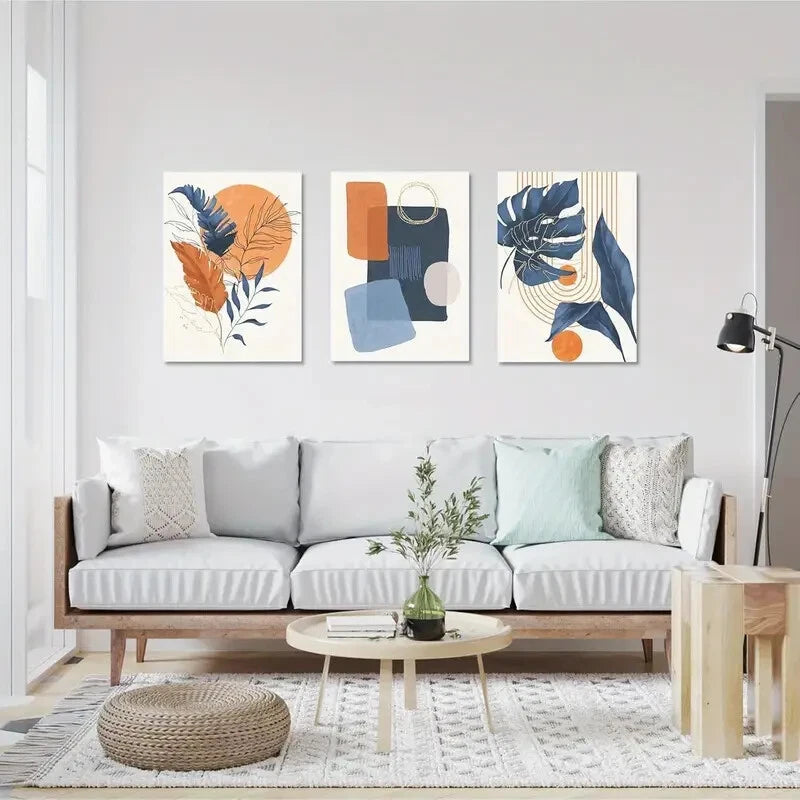 3-Piece Mid Century Modern Minimalist Metal Wall Art - Ready to Hang Canvas Prints for Living Room, Bedroom & Office Decor