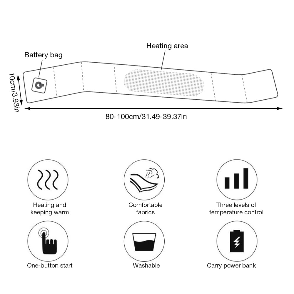 TGKYK Electric Heated Scarf for Women - USB-Powered Warming Scarf with 2800mAh Battery Pack - Adjustable Temperature for Neck, Waist & Abdomen Comfort - Perfect for Winter Outdoor Activities, Commuting & Arthritis Relief (Black)