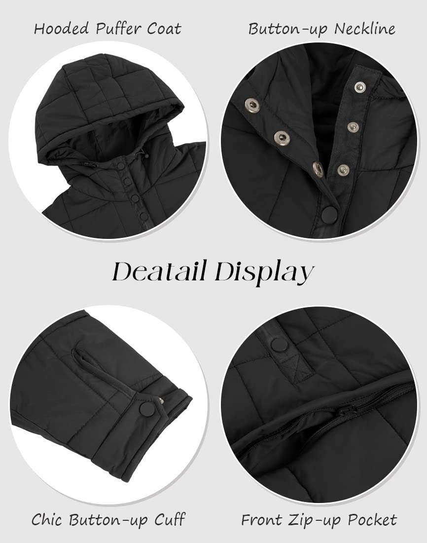 Fazortev Women's Oversized Puffer Jacket - Quilted Hooded Pullover Coat with Long Sleeves, Lightweight Warm Winter Outerwear for Casual Outings & Street Style Fashion