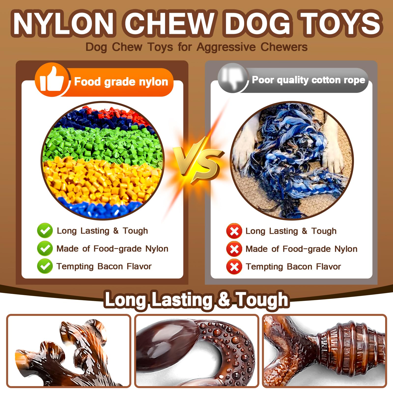 Durable 4-Pack Dog Chew Toys for Aggressive Chewers - Long-Lasting Heavy Duty Chew Bones for Medium Dogs, Teeth Cleaning & Boredom Relief - Perfect for Indoor Play, Crate Training & Outdoor Adventures