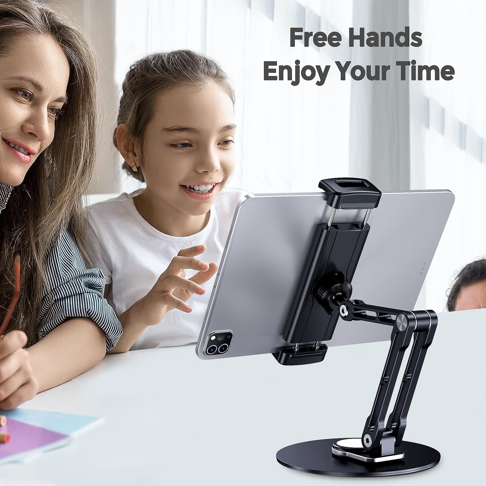 Adjustable 360° Rotating Aluminum Tablet Stand Holder for iPad - Compatible with iPad Air/Mini/Pro 11/13, 10.2/9.7 inch Models - Perfect for Desk, Office, Home & Bedroom Use (Black)