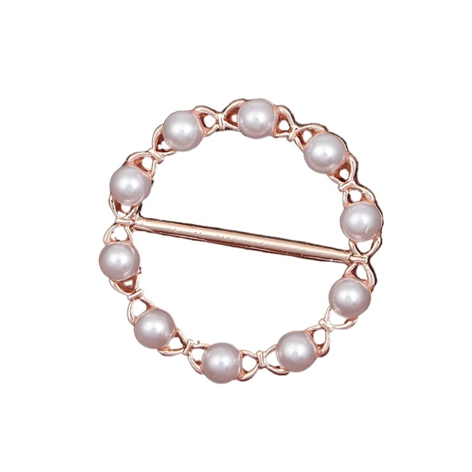 Elegant Gold Pearl Brooch Pin for Women - Vintage Round Scarf Buckle, Fashion Jewelry Accessory for Dresses, Blazers, Shawls & Special Occasions