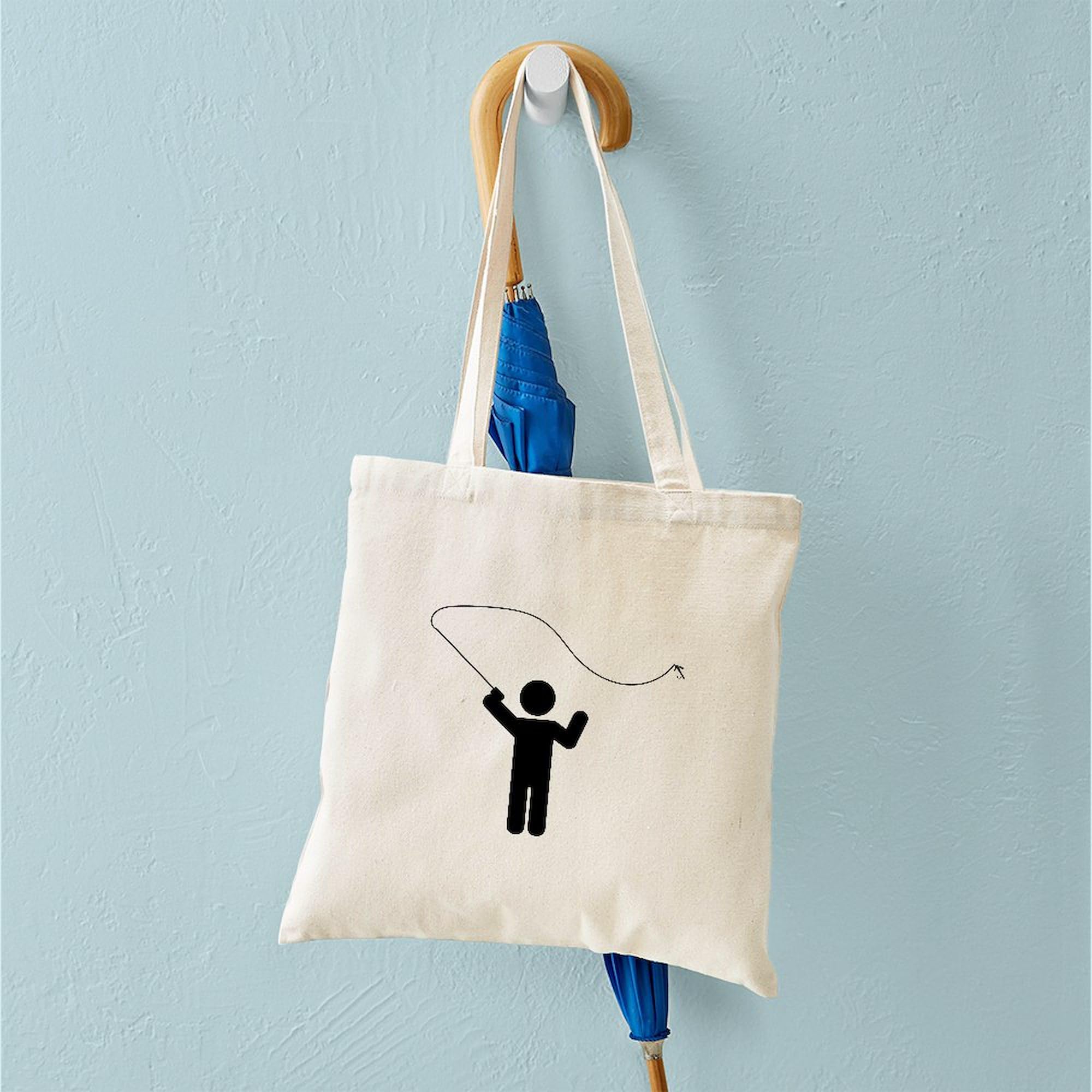 Fly Fishing Tote Bag - Natural Canvas Reusable Shopping Bag for Outdoor Enthusiasts | Perfect for Fishing Trips, Groceries & Beach Days