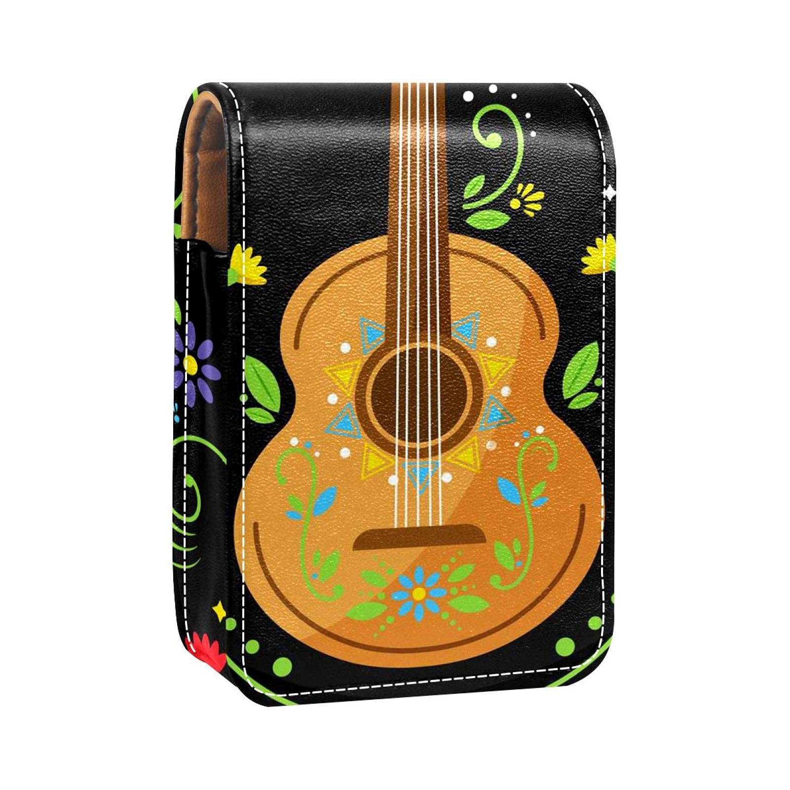 Portable Flower Guitar Design Lipstick Case with Mirror - Mini Makeup Organizer Holds 3 Lipsticks - Perfect for Travel, Parties & Daily Cosmetics Storage