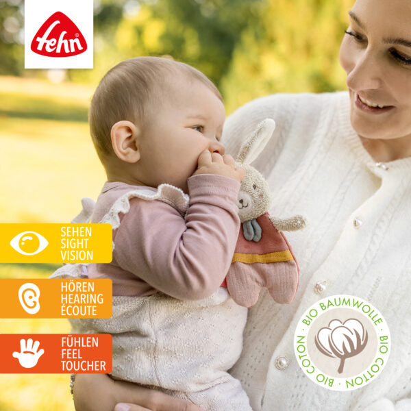 FehnNATUR Crinkle Hare Sensory Toy - Soft Baby Teething Toy for Infants & Toddlers - Perfect for Soothing Gums & Sensory Play