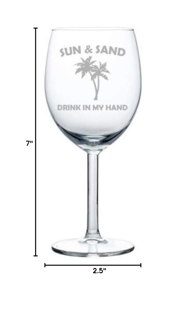 Funny Wine Glass Goblet - 10 oz Sun and Sand Design with 'Drink in My Hand' Quote - Perfect for Beach Parties, Summer BBQs, and Humorous Gift Giving