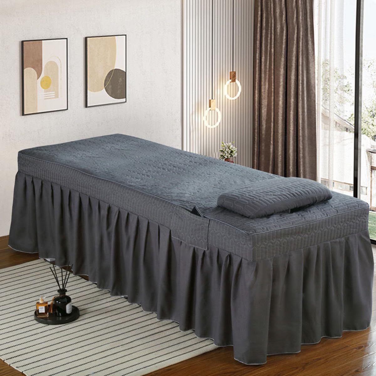 Premium Spa Massage Bed Sheet Set - Thickened Solid Color Bed Cover with Side Pockets | Skin-Friendly Comfortable Bedspread for Beauty Salon & Massage Therapy | Includes Pillowcase - Ideal for Facial, Body Treatments & Relaxation Sessions