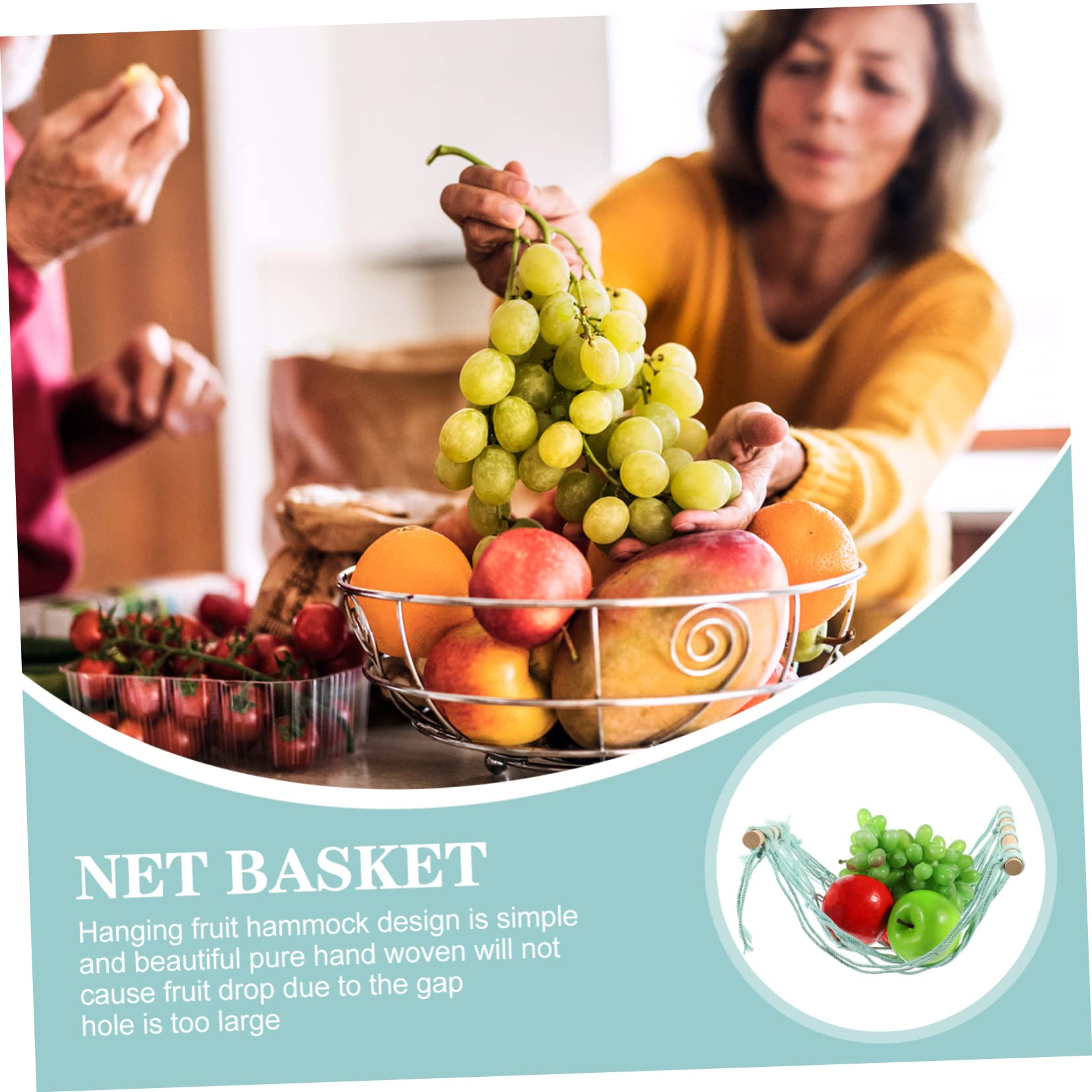 2 Sets Woven Cotton Rope Fruit Hanging Baskets - RV Decor Hammock, Crochet Storage Basket for Fruits & Vegetables, Home Organization - Perfect for Kitchen, Pantry, Camping, and Outdoor Use