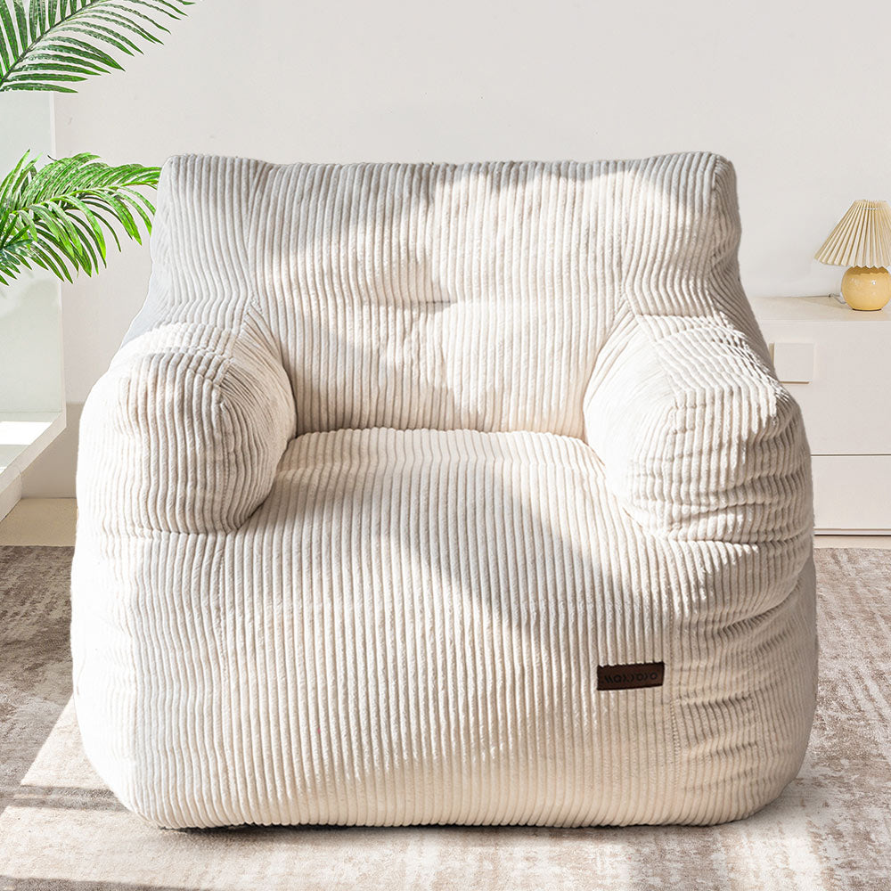 MAXYOYO Tufted Corduroy Bean Bag Chair with Filler - Comfortable Lazy Couch for Adults & Teens in Beige | Perfect for Living Room, Bedroom & Dorm Relaxation