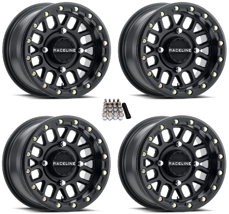 Raceline Podium Beadlock UTV Wheels 14x7 Black - Heavy Duty Off-Road Rims for Kawasaki Mule Pro FXT - Perfect for Trail Riding, Mudding & Rock Crawling