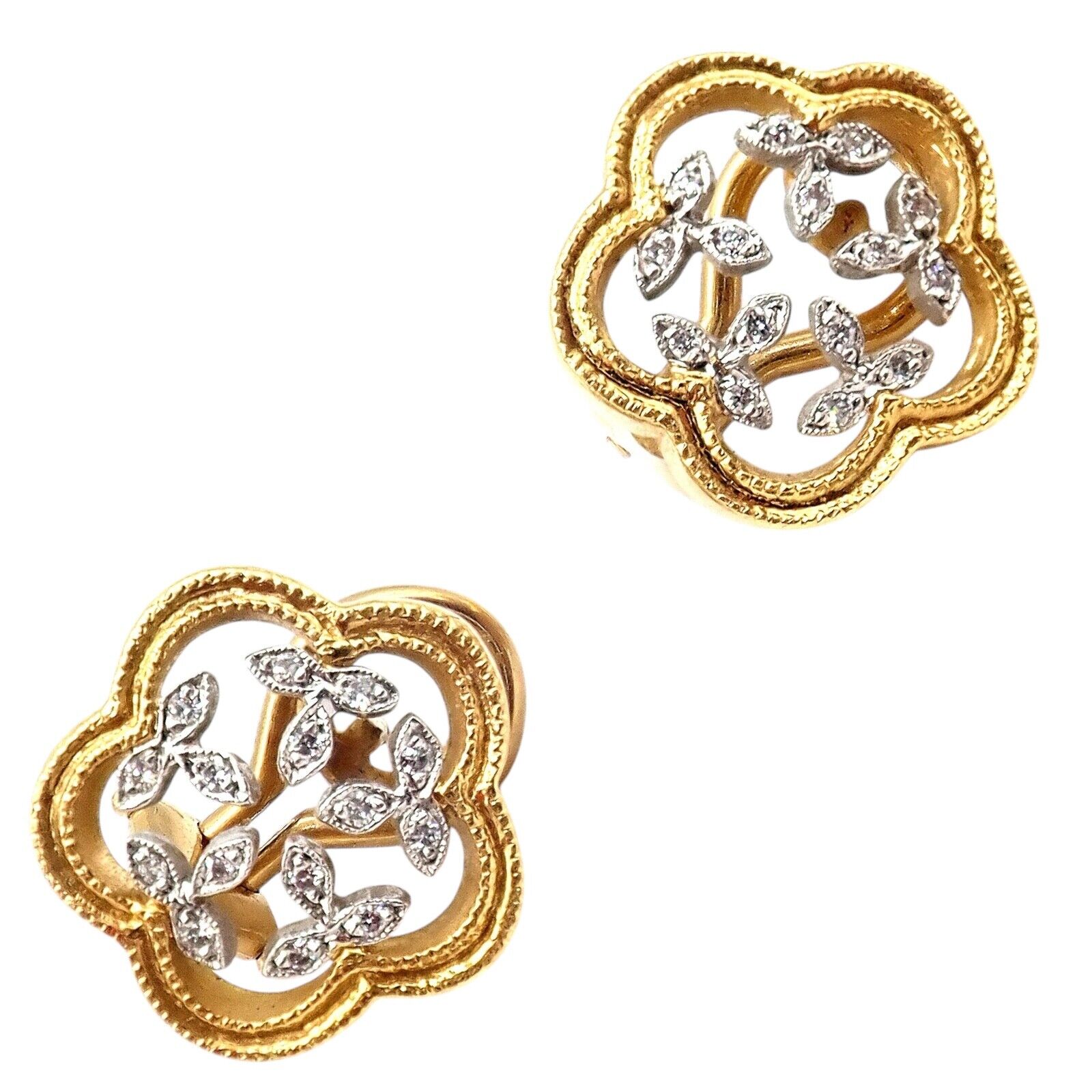 Authentic Cathy Waterman 22K Yellow Gold Platinum Diamond Vine Flower Earrings - Elegant Jewelry for Weddings, Parties & Special Occasions