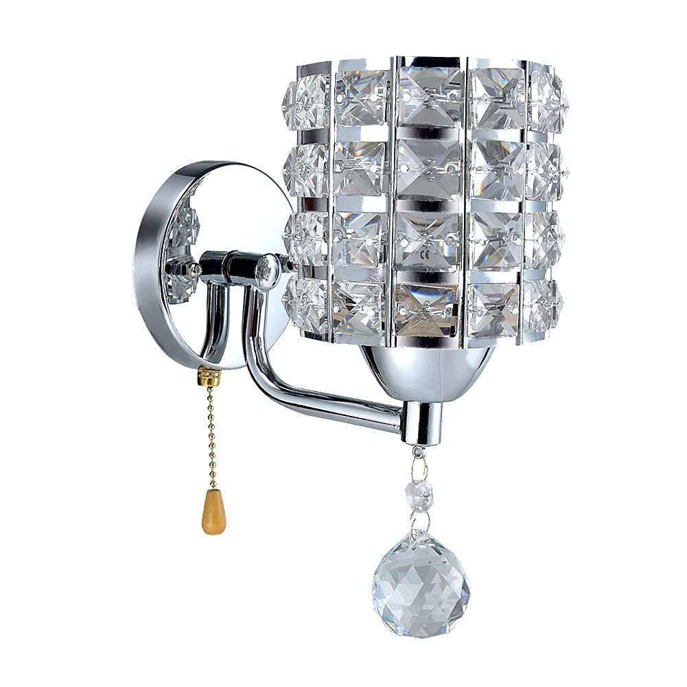 Modern Decorative Crystal Wall Sconces - Silver Wall Lamp with E26 Socket for 5W Bulb, Elegant Lighting Fixture for Living Room, Bathroom, Bedroom & Hallway - Perfect for Home Decor and Ambient Lighting