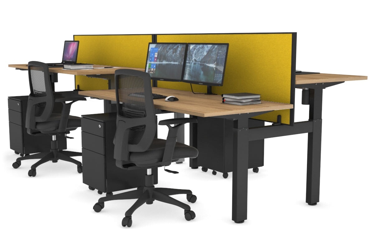 Just Right Height Adjustable 4-Person H Bench Workstation - Black Frame [1400L x 700W] for Office, Coworking Space & Home Office