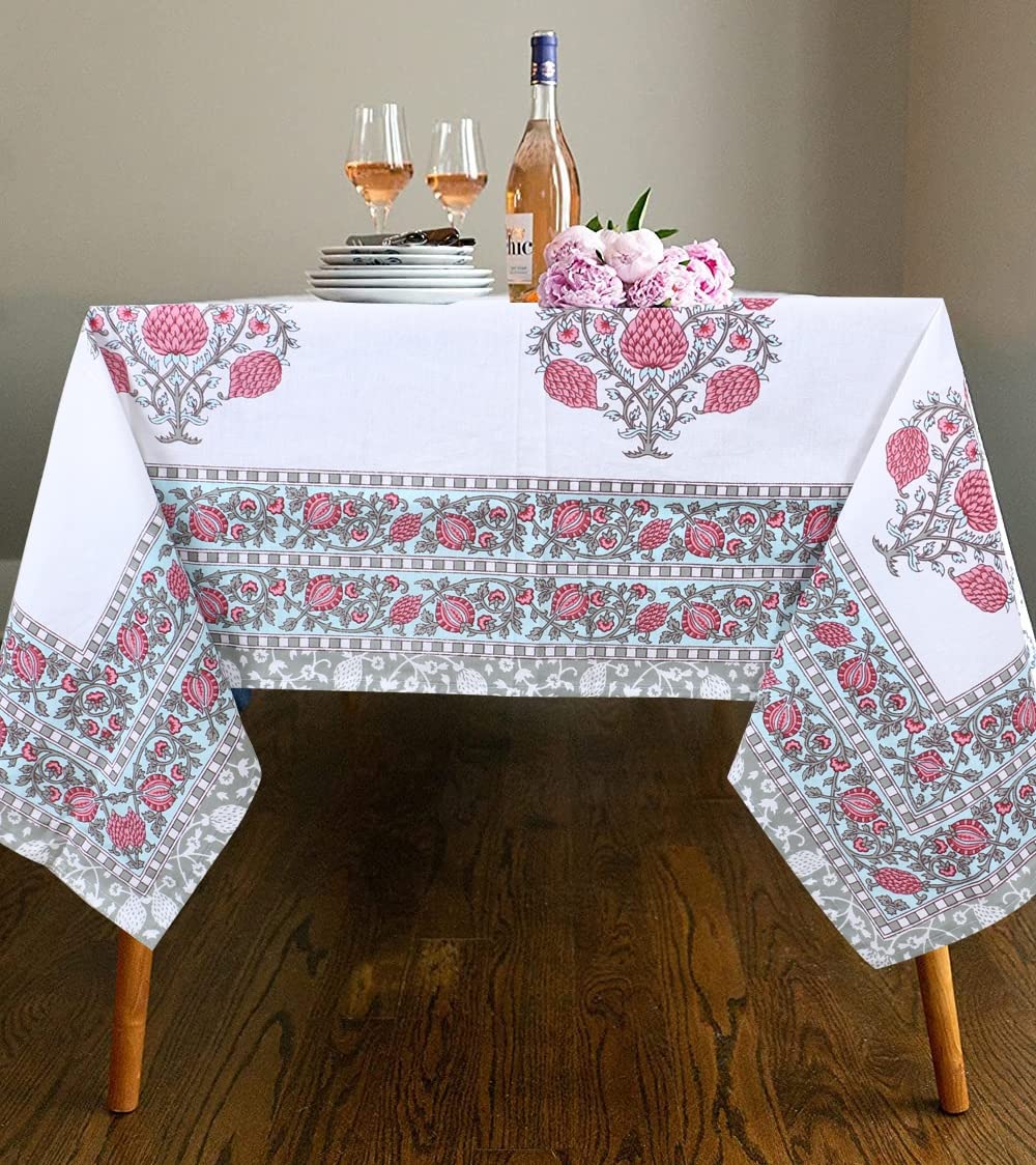 URBANO HOMZ 6 Seater Rectangular Cotton Table Cloth, 145cm x 220cm, Floral Red and Teal Design, Perfect for Dining Tables, Parties, and Outdoor Gatherings