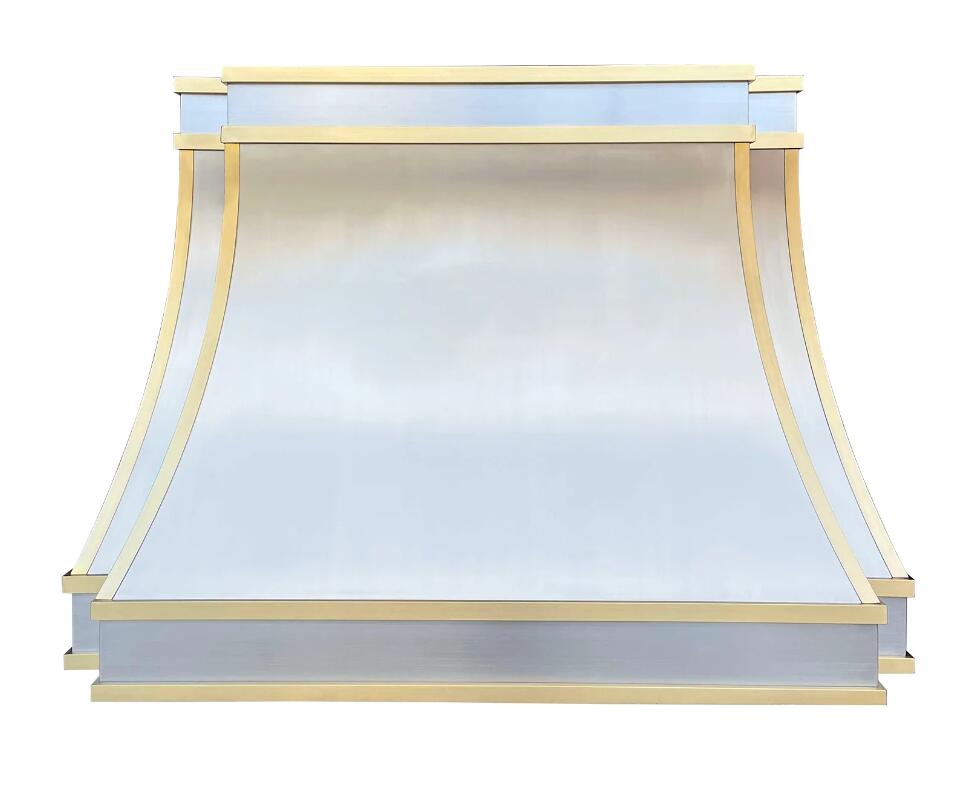 Premium RHM Sweep Stainless Steel Custom Range Hood with Elegant Brass Trim - Perfect for Colby Kitchens | Modern Ventilation for Home & Restaurant Use
