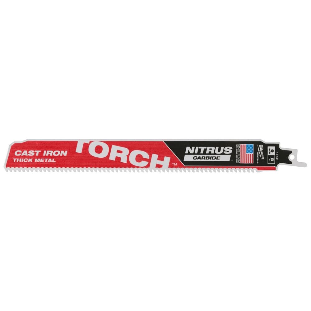 Milwaukee The Torch 9-Inch Nitrus Carbide Cast Iron Reciprocating Saw Blade - Heavy-Duty Metal Cutting for Demolition, Pipe Cutting & Construction Projects